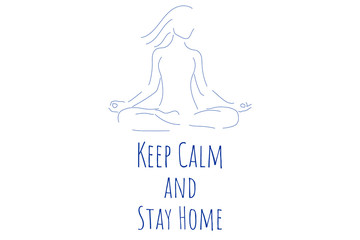 Self quarantine and social distancing concept. Keep Calm and Stay home. COVID-19 coronavirus. Template for background, banner, poster with text inscription. Vector EPS10 illustration.