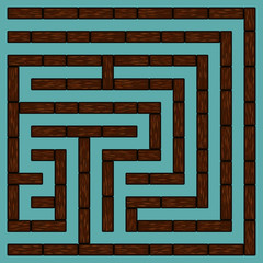 Wood square labyrinth 10x10 on a blue background
