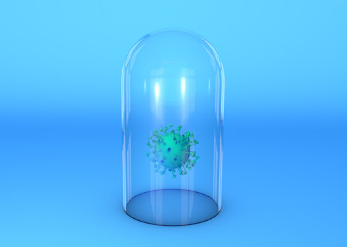virus locked in blue glass vault