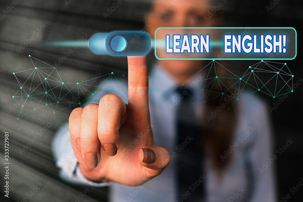 Poster writing note showing learn english. business concept for gain acquire knowledge in new language by s