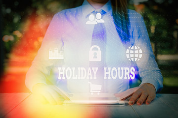 Handwriting text writing Holiday Hours. Conceptual photo employee receives twice their normal pay...