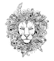 Graphic Mane Lion with Mandalas