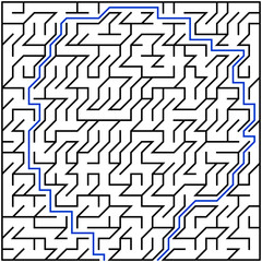 Black square maze(24x24) with help on a white background