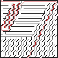Black square maze(22x22) with help on a white background