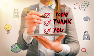 Text sign showing Thank You. Business photo text a polite expression used when acknowledging a gift...
