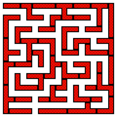 Red square maze(9x9) on a white background