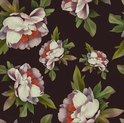 Deurstickers seamless pattern with flowers peonies © Tatyana