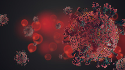 Coronavirus COVID-19 Virus cell. Corona Virus detail symbolic blood and virus cells. 3d-illustration
