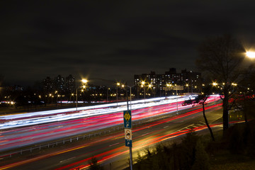 Car Lights on Road, Long Exposure of American Road. Light trails