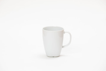 white cup for tea or coffee on a white background