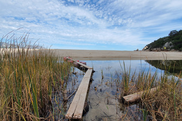 Fototapeta premium old wooden pier on the lake
