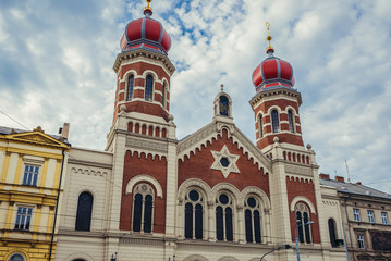 Fototapeta na wymiar Gothic style Great Synagogue in Pilsen City, Czech Republic