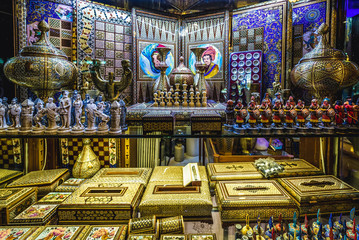 Gift shop display on Great Bazaar in Isfahan, Iran