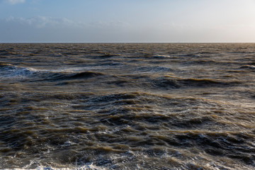 The North Sea in storm and flood.