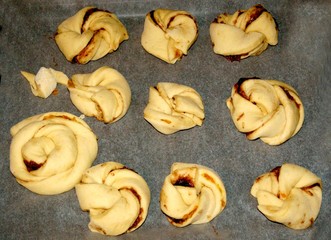 tasty homemade sweet buns with jam close up