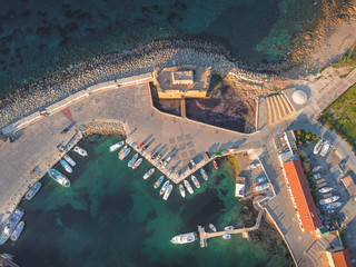Aerial view over the Paphos Castle and the Harbor of Paphos in Cyprus
