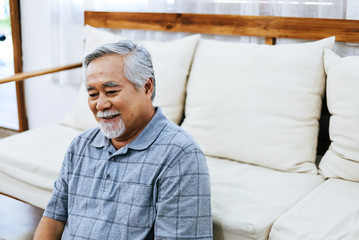 Portrait happiness senior man smile portrait alone at home.