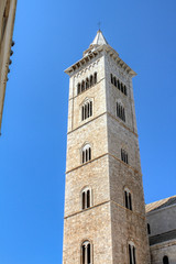 Fototapeta na wymiar The bell tower of the Roman Catholic cathedral dedicated to San Nicola Pellegrino in Trani, Puglia, Italy