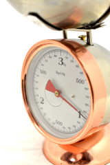 Gold Kitchen Scales with a white Background in KG (Kilo Grams)