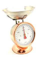 Gold Kitchen Scales with a white Background in KG (Kilo Grams)