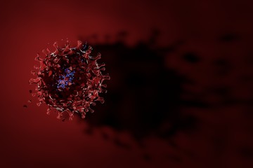 Blue pill drops on virus and breaks it. Cure for CORONA COVID-19 virus concept. 3D render, view...