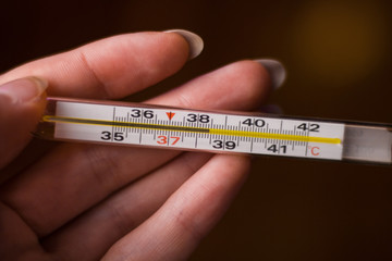 the thermometer in the hand