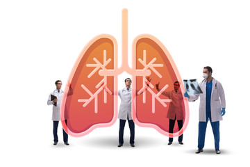 Illustration of doctors examining patient lungs