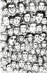 hand drawn pattern with crowd of young people
