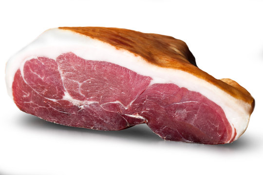 Italian Pork Meat &ndash; "Prosciutto Crudo di Suino Nero dei Nebrodi" Type of Raw Ham &ndash; Isolated on White Background