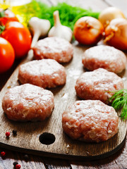 Raw meatballs on the table