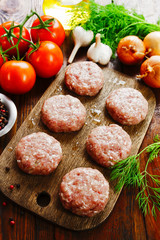 Raw meatballs on the table