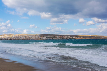 View of Sitia and its sea on a winter, cloudy day. Sitia, Crete, Greece