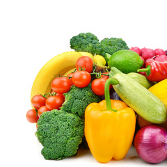 Vegetables and fruits isolated on a white background.