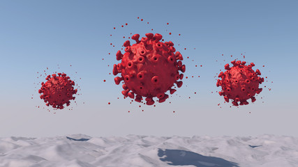 Red virus cells. Coronavirus concept. Abstract illustration, 3d rendering..