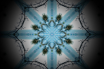 Blue and white mandala seamless pattern design with trees