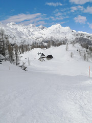 Ski slope in Vogel ski center with a perfect view (Slovenia)