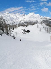 Ski slope in Vogel ski center with a perfect view (Slovenia)