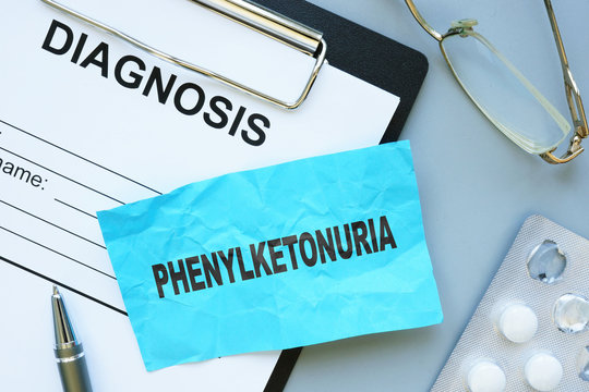 Medical photo shows printed text Phenylketonuria