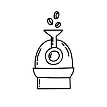 Coffee Roaster Machine Doodle Icon, Vector Illustration