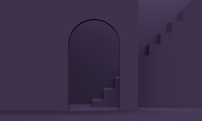 Lilac room with stairs and arch. 3d rendering