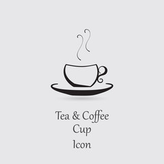 Grey Colored Icon of Cup with Hot Drink