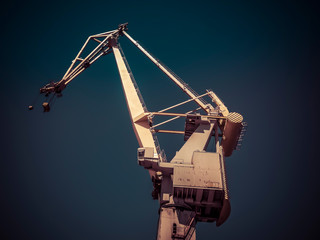 Shore crane 100 tons on quay wall in shipyard.