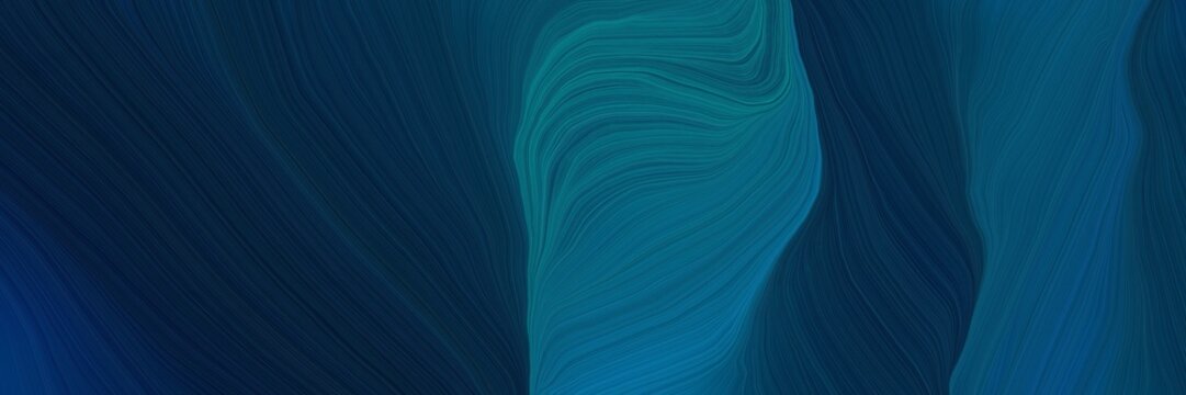 smooth futuristic banner with waves. smooth swirl waves background illustration with very dark blue, teal and teal green color © Eigens