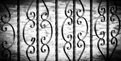 Forged iron fence closed up ornament.
