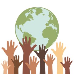 World map and people hands