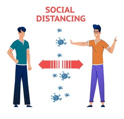 Social Distancing Quarantine, people surrounded by viruses.