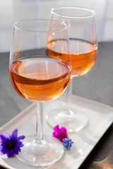 French rose wine from Provence in two glasses in sunny day