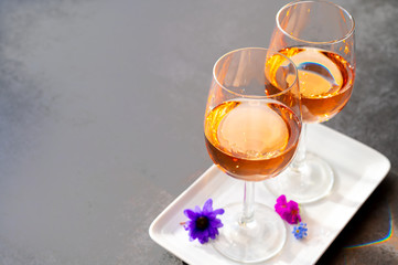 French rose wine from Provence in two glasses in sunny day
