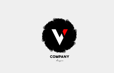 V red white black letter alphabet logo icon with grunge design for company and business