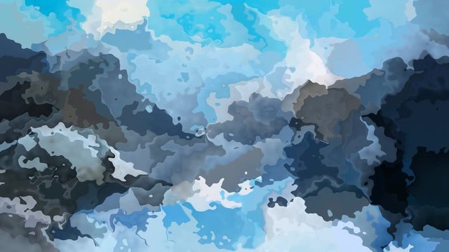 abstract animated twinkling stained background full HD seamless loop video - watercolor splotch liquid effect - color blue sky grey mountain landscape view